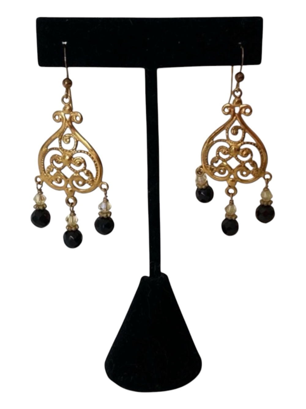 Artisan 14k yellow Gold Swarovski boho crystal beaded statement drop ear…